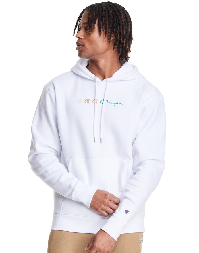 Champion Mens Hoodie NZ - Classic Fleece Triple Logo White ( 5406-XSPDO )